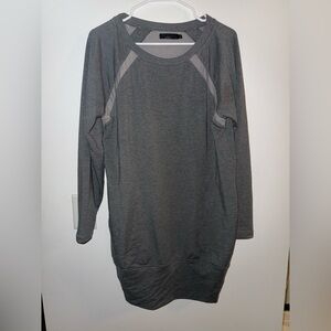 Prana Long Sleeve Tunic Sweatshirt Dress Grey Pockets